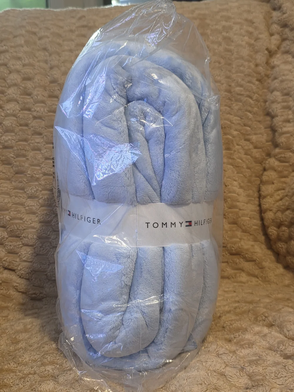 Tommy Hilfiger Light Blue Plush Blanket - Full/Queen